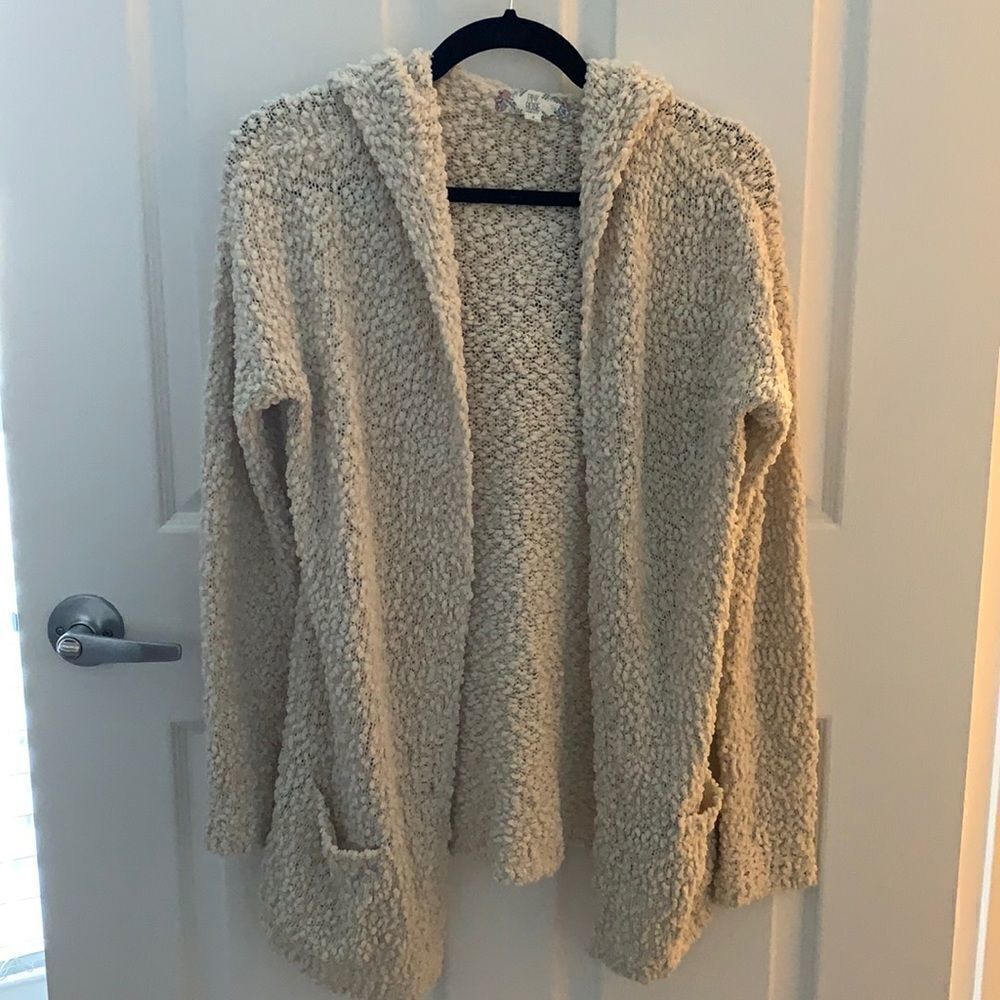 Pink Rose Hooded Cardigan With Pockets